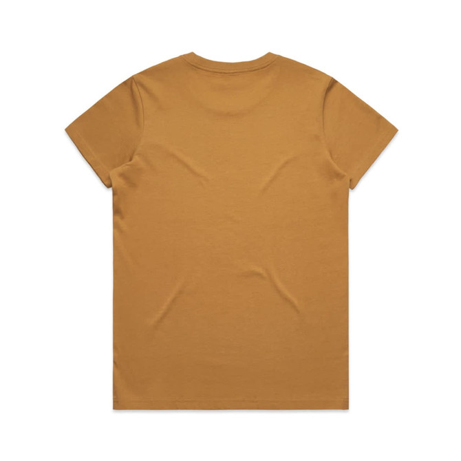 A plain yellow T-shirt with a round neck and short sleeves, featuring a logo.