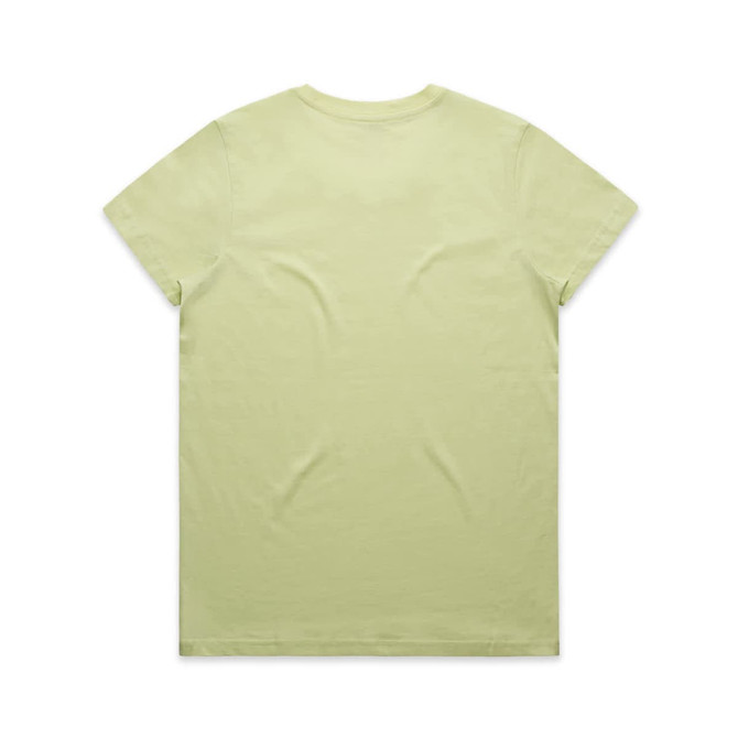 A light green T-shirt with a round neckline and short sleeves, featuring a logo.