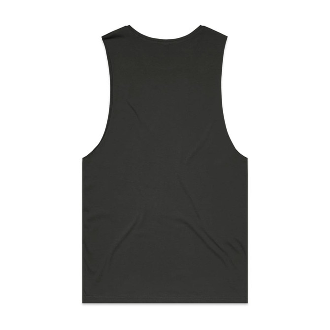 A sleeveless black tank top with a smooth texture. The top features a logo on the back.