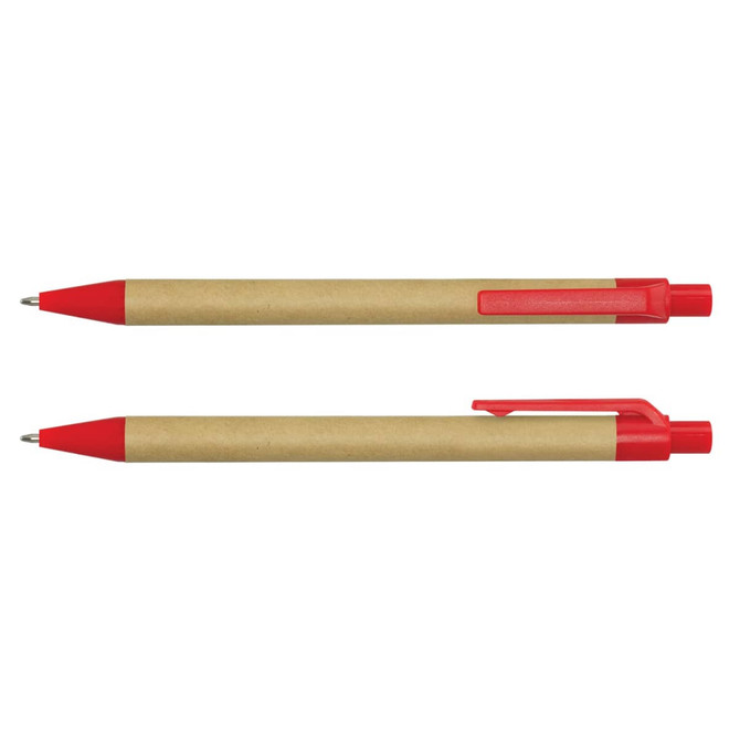 A Kraft Pen featuring a brown paper barrel and red plastic accents, including a clip and tip.