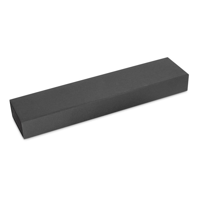 A wedge gift box in sleek black packaging, designed for writing instruments. A wedge gift box in sleek black packaging, designed for writing instruments.