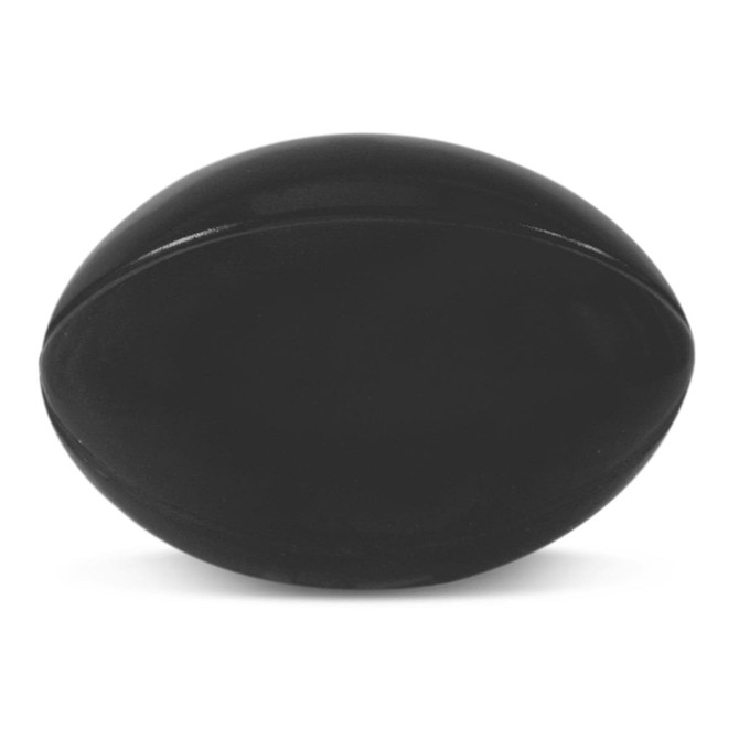 A stress rugby ball in a solid black color, designed for relaxation and stress relief.