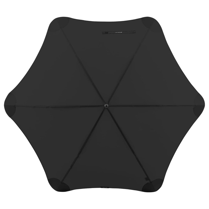 A black BLUNT Exec Umbrella with a unique, folded design and a small logo on the handle.