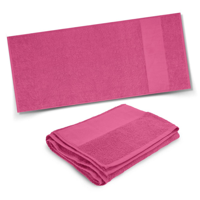 A pink Marina Terry Towel, featuring a smooth texture and a folded design, with a contrasting panel.