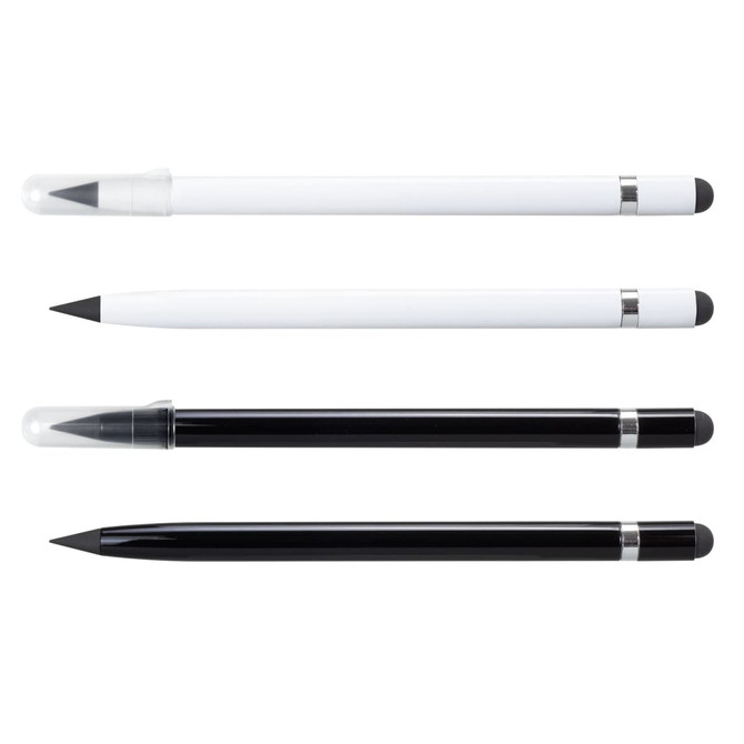 Four stylus pens in black and white, featuring a sleek design with varying shapes and tip styles.