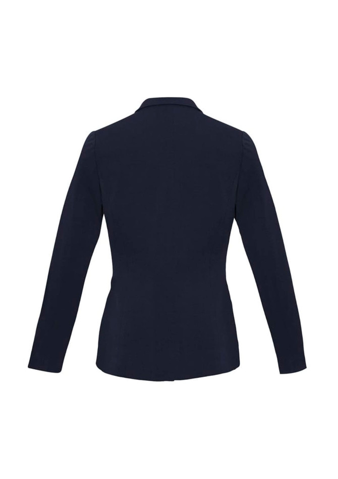 A women's Bianca jacket in navy, featuring a fitted design and long sleeves, with a logo on the back.