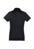 A short sleeve polo shirt in black with a collar and a logo on the design.
