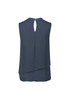 A sleeveless layered blouse in a dark teal colour with a keyhole button detail at the back. Features a logo.