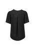 A black women's short sleeve blouse featuring a pleat detail at the back and a smooth fabric finish. A black women's short sleeve blouse featuring a pleat detail at the back and a smooth fabric finish.