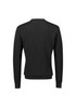 A black knitted jumper with long sleeves and a crew neck, featuring a smooth texture and a fitted silhouette.