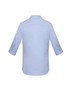 Light blue women's button-up shirt with 3/4 sleeves, featuring a simple design and a back yoke.