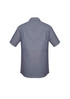 A short sleeve button-up shirt in a classic fit, displayed in a grey colour, featuring a logo on the back.