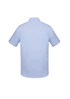 A light blue men's short sleeve button-up shirt with a classic fit, featuring a collar and a branded logo.
