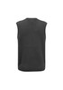 A sleeveless woolmix knit vest in dark grey with a plain back and ribbed hem. It features a branding logo as well.