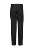 A pair of black lightweight outdoor cargo pants featuring pockets and a logo on the waistband.