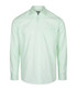 A light green button-up shirt with long sleeves and a chest pocket. It features a logo on the label.
