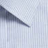A button-up shirt featuring a light blue and white striped pattern, with a close-up view of the collar and fabric texture.