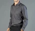 A dark grey button-up shirt with a single chest pocket, featuring a logo on the breast pocket area.