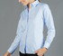 A light blue button-up shirt with a mini check pattern, featuring a collar and long sleeves.