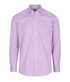 A button-up shirt in light purple and white gingham pattern with long sleeves and a chest pocket.