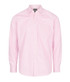 A pink and white gingham button-up shirt with long sleeves and a chest pocket. Features a branding logo.