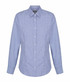A button-up shirt in blue and white gingham pattern, featuring a classic collar and long sleeves.