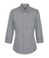 A button-up shirt in black and white gingham pattern with long sleeves and a collar, featuring a logo.