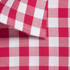 A button-up shirt featuring a red and white checkered pattern with visible collar detail.
