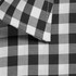 A black and white check-patterned button-up shirt featuring a folded collar and visible fabric texture.
