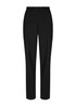Black tailored trousers with a belt loop detail and a sleek, straight-leg design. Features a branding logo.