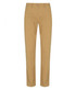 A pair of tan chinos featuring a straight-leg design and a button closure, with a logo on the waistband.