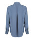 A light blue long-sleeve shirt featuring a half placket and back pleat, also has a logo.