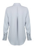 A light blue shirt with a half placket and long sleeves, featuring a back pleat and buttoned cuffs.