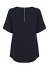A navy short sleeve shirt featuring a back zipper and a relaxed fit. The shirt has a simple design and includes a logo.