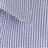 A check-patterned button-up shirt featuring navy blue and white colours. It has a classic collar design and visible stitching.