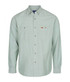 A light green work shirt with long sleeves, button-down front, and two chest pockets. It features a small logo.