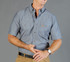 A short-sleeved grey work shirt featuring a button-down collar and two chest pockets. The shirt has a logo.