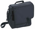 A black Messenger Bag with a flap, adjustable shoulder strap, and a carry handle. It has a logo on the front.