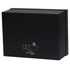 A black box contains a tea set, including a teapot and two cups, with a logo on the front.