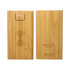 A bamboo wireless power bank in natural wood finish, featuring an LED indicator and engraved design.
