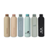 A drink bottle collection featuring pastel tones, including beige, mint green, and black, with various logos. A drink bottle collection featuring pastel tones, including beige, mint green, and black, with various logos.