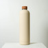 A drink bottle in a cream colour with a brown lid, featuring a minimalist design and a small logo.
