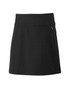A black skort featuring a fitted waistband and side zip pockets, with a logo on the hem. A black skort featuring a fitted waistband and side zip pockets, with a logo on the hem.