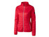 A red ladies rain jacket features a zip front, high collar, and is styled with a logo on the sleeve. A red ladies rain jacket features a zip front, high collar, and is styled with a logo on the sleeve.