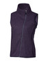 A purple sleeveless vest with a high collar and a front zipper, featuring a logo on the side.