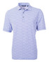 A short-sleeved, men's polo shirt in blue with a botanical print and a collar. Features a logo on the chest. A short-sleeved, men's polo shirt in blue with a botanical print and a collar. Features a logo on the chest.