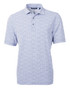 A men's short-sleeve polo shirt in light blue with a botanical print and a collar. Features a logo on the chest. A men's short-sleeve polo shirt in light blue with a botanical print and a collar. Features a logo on the chest.
