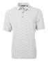 Men's eco pique polo shirt in white with a botanical print, featuring a collar and three-button placket. Men's eco pique polo shirt in white with a botanical print, featuring a collar and three-button placket.