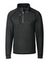 A polar fleece half zip jacket in dark grey with a zippered chest pocket and a logo. A polar fleece half zip jacket in dark grey with a zippered chest pocket and a logo.