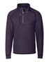 A purple men's half-zip jacket made of polar fleece, featuring a front pocket and a logo. A purple men's half-zip jacket made of polar fleece, featuring a front pocket and a logo.